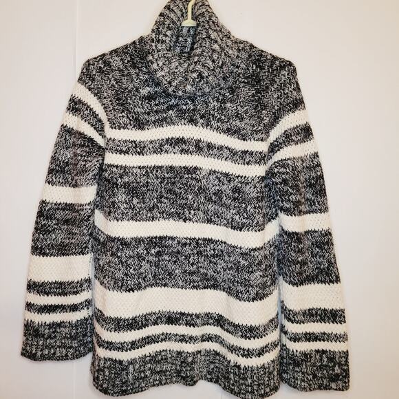 Ann Taylor Loft black and white striped cowl neck long sleeved sweater - Picture 1 of 10